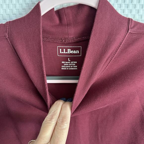 L.L.Bean T-Shirt Unisex Long Sleeve Tunic Pullover Mock Neck 100% Cotton Large - Picture 2 of 5